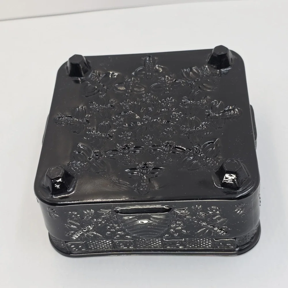 Vintage Tiara Indiana Glass Black Onyx Honey Bee Box Candy BASE ONLY Peg Footed